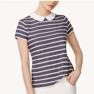 Maison Jules Blue Striped Peter-pan-collar Top